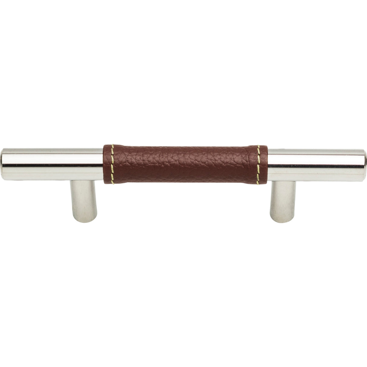 Atlas Homewares Zanzibar Brown Leather Pull 3 Inch (c-c) Polished Chrome