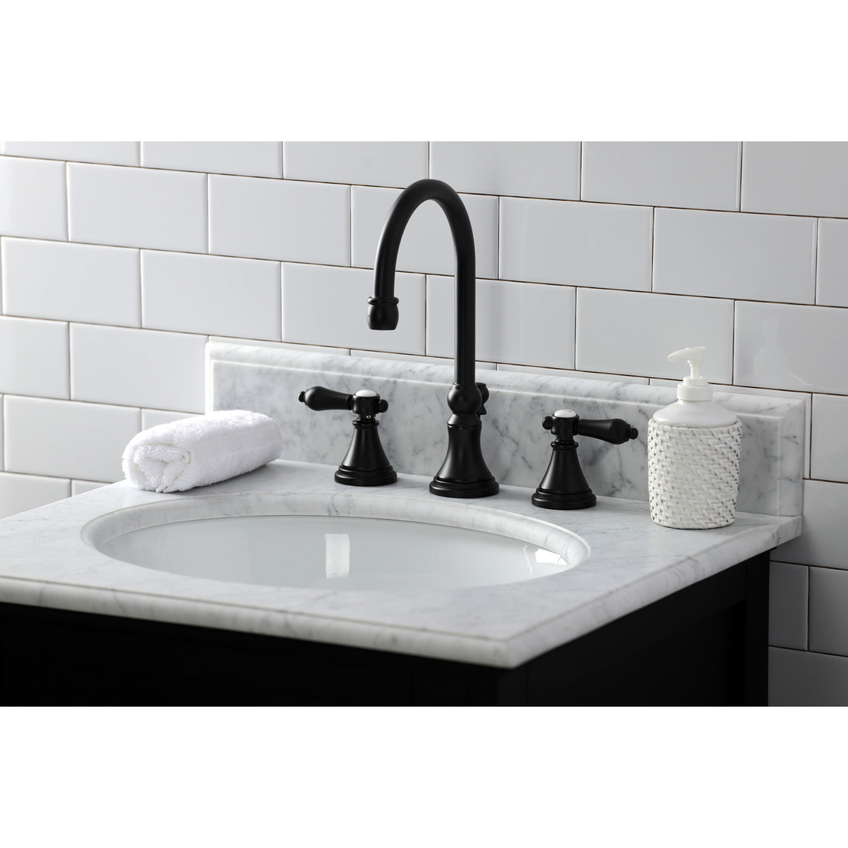 Kingston Brass KS2980BAL Heirloom Widespread Bathroom Faucet with Brass Pop-Up, Matte Black