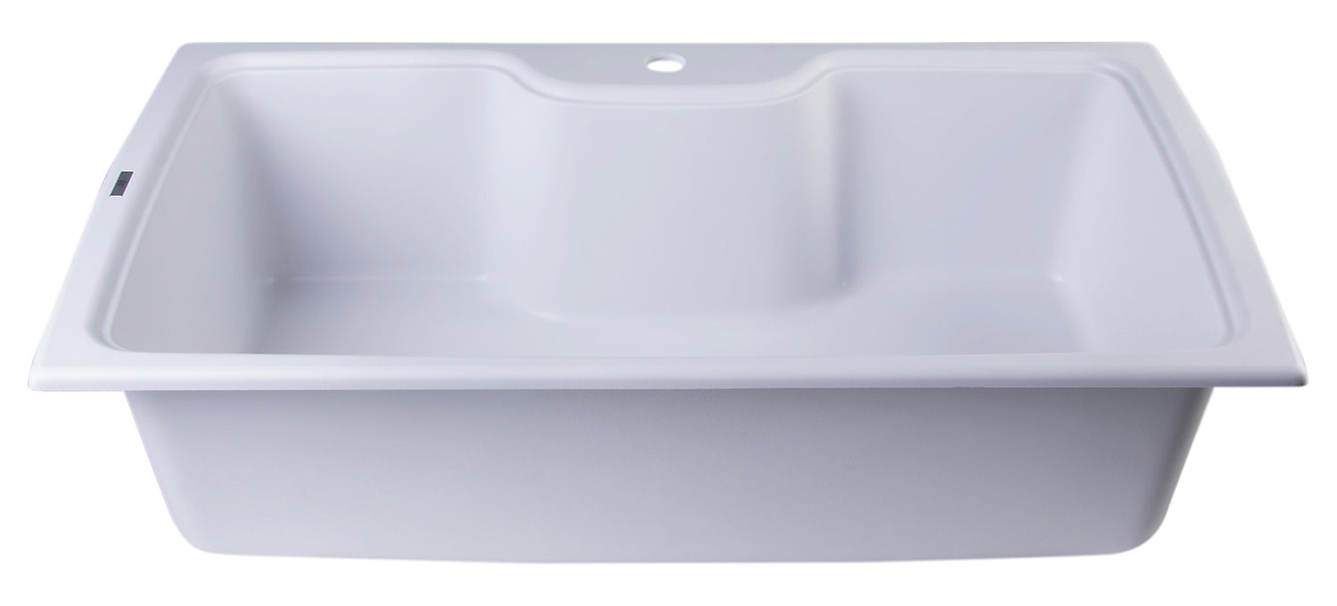 ALFI brand AB3520DI-W White 35" Drop-In Single Bowl Granite Composite Kitchen Sink