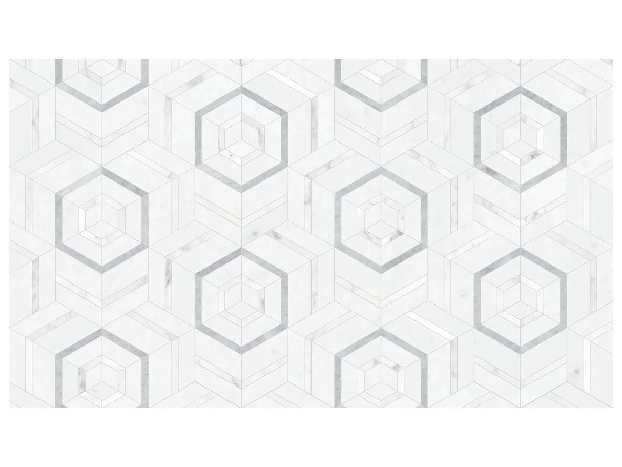 Anatolia Tile Utopio Hexo Dove Honed Natural Stone Waterjet Mosaic 5001-0392-0 Hexo Dove - premium natural stone mosaic tile from Anatolia Tile, available at PoshHaus showroom in Keene, NH