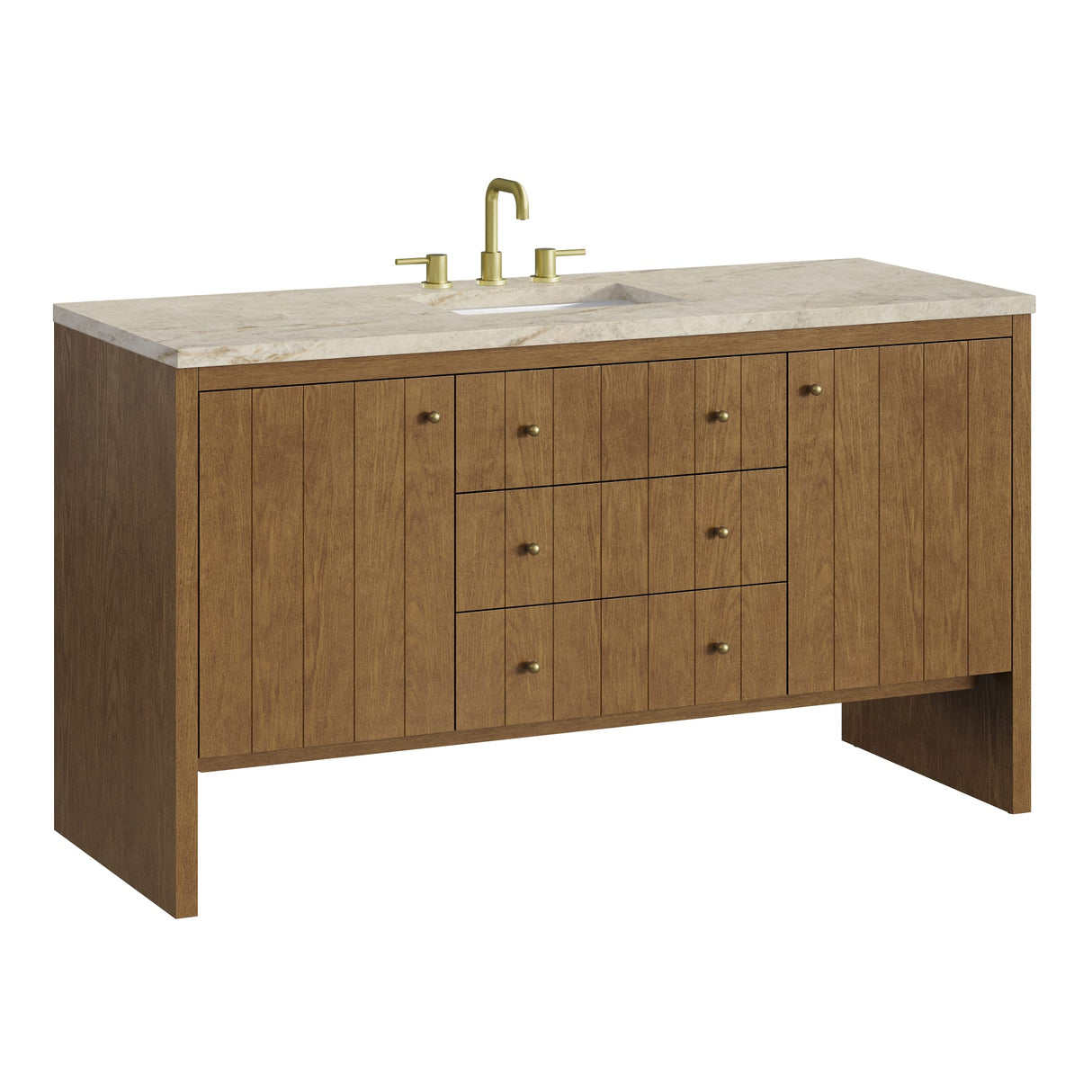 Hudson 60" Single Vanity, Honey Oak w/ 3 CM Tajnar Eclos Top w/FreePower Wireless Charger