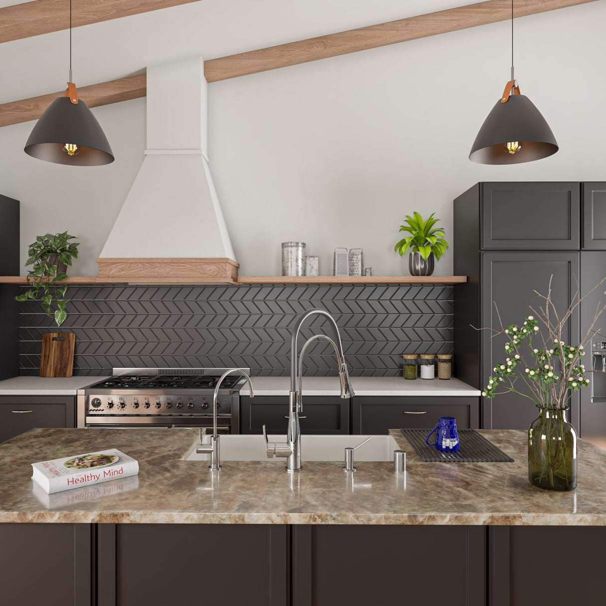 Polished Chrome Kitchen Faucet with Black Rubber Stem