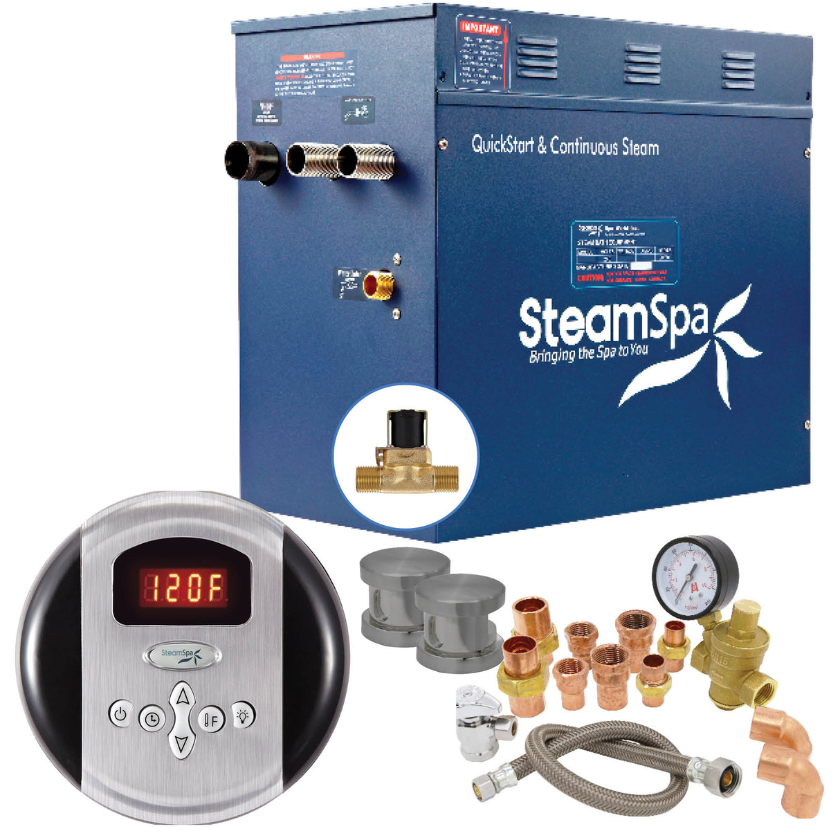 SteamSpa Premium 12 KW QuickStart Acu-Steam Bath Generator Package with Built-in Auto Drain in Brushed Nickel PRR1200BN-A