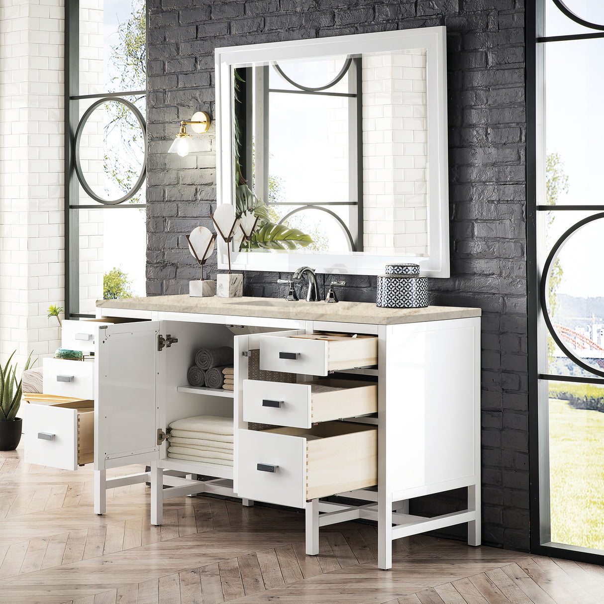Addison 60" Single Vanity, Glossy White, w/ 3 CM Tajnar Eclos Top