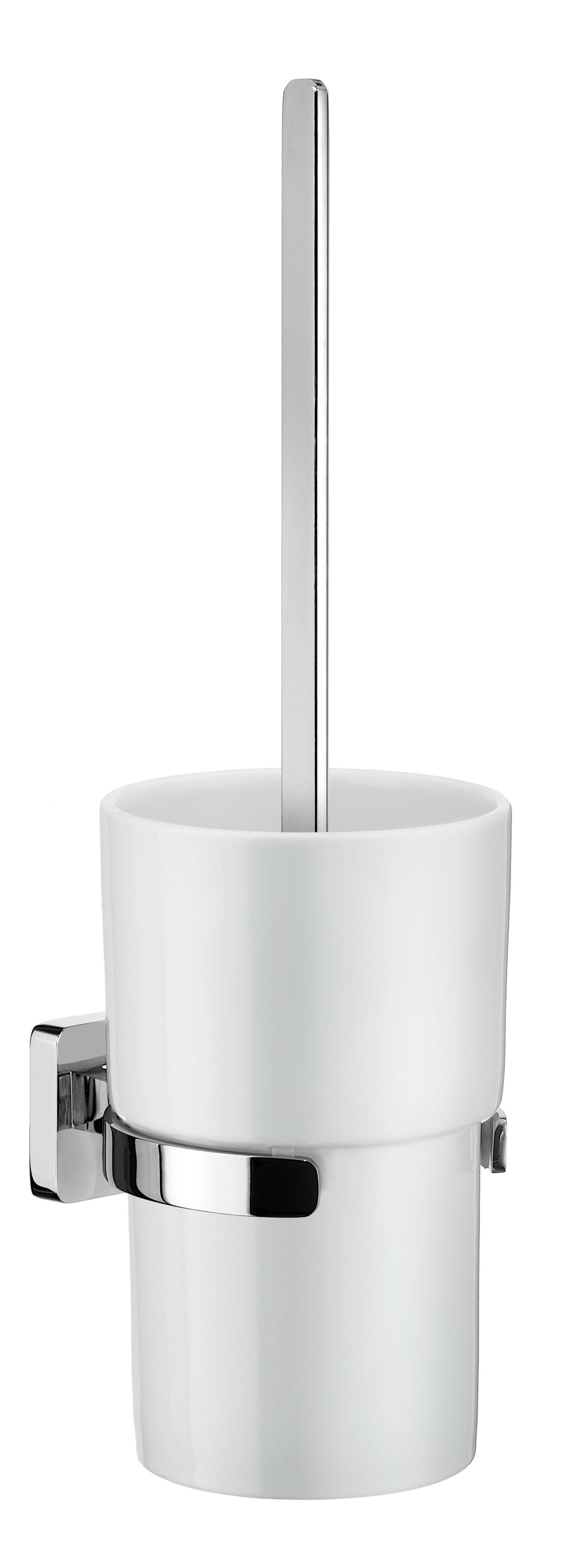 Smedbo Ice Toilet Brush holder with Porcelain Container Wall mounted in Polished Chrome