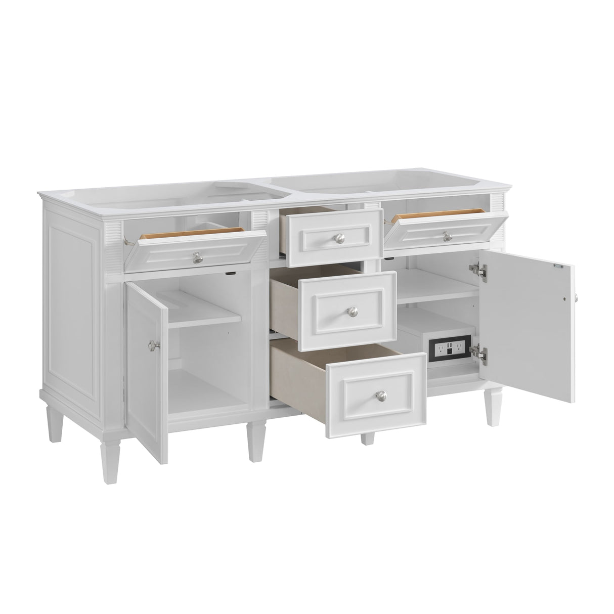 Lorelai 60" Double Vanity, Bright White w/ 3 CM Victorian Silver Silestone Top w/FreePower Wireless Charger