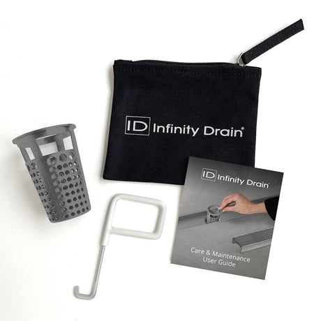 Infinity Drain HMK-65-A Hair Maintenance Kit. Includes maintenance guide, AKEY Lift-out key, and (2) HB 65 Hair Baskets.
