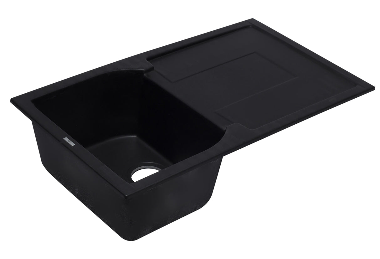 ALFI brand AB1620DI-BLA Black 34" Single Bowl Granite Composite Kitchen Sink with Drainboard