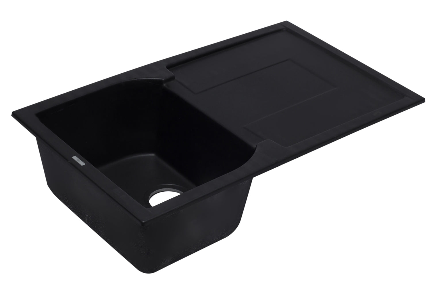 ALFI brand AB1620DI-BLA Black 34" Single Bowl Granite Composite Kitchen Sink with Drainboard