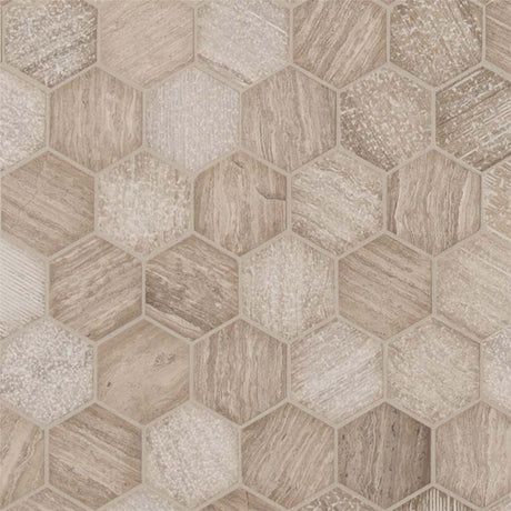 Honeycomb hexagon 11.75X12 natural marble mesh mounted mosaic floor and wall tile SMOT-HONCOM-2HEX product shot multiple tiles angle view