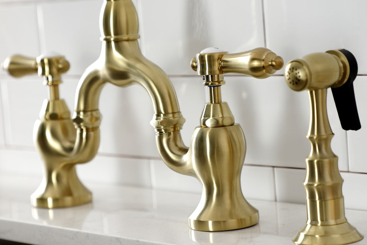 Kingston Brass KS7797BALBS Heirloom Bridge Kitchen Faucet with Brass Sprayer, Brushed Brass