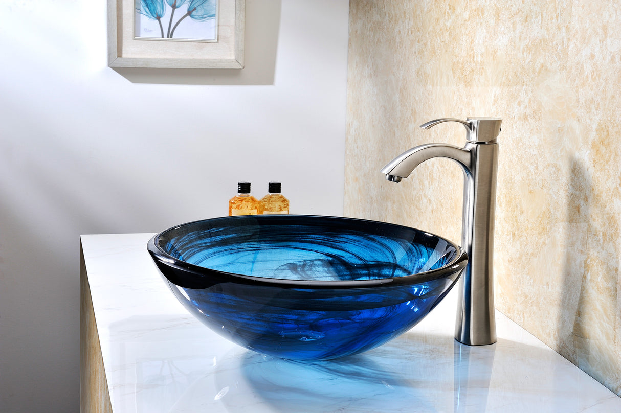 ANZZI N48 Thalu Series Deco-Glass Vessel Sink in Sapphire Wisp