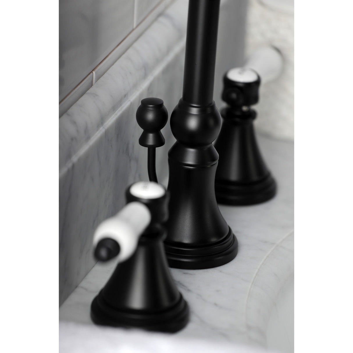 Kingston Brass KS2980BPL Bel-Air Widespread Bathroom Faucet with Brass Pop-Up, Matte Black