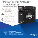 Black Series Wifi and Bluetooth 7.5kW QuickStart Steam Bath Generator Package in Matte Black BKT750MK-A