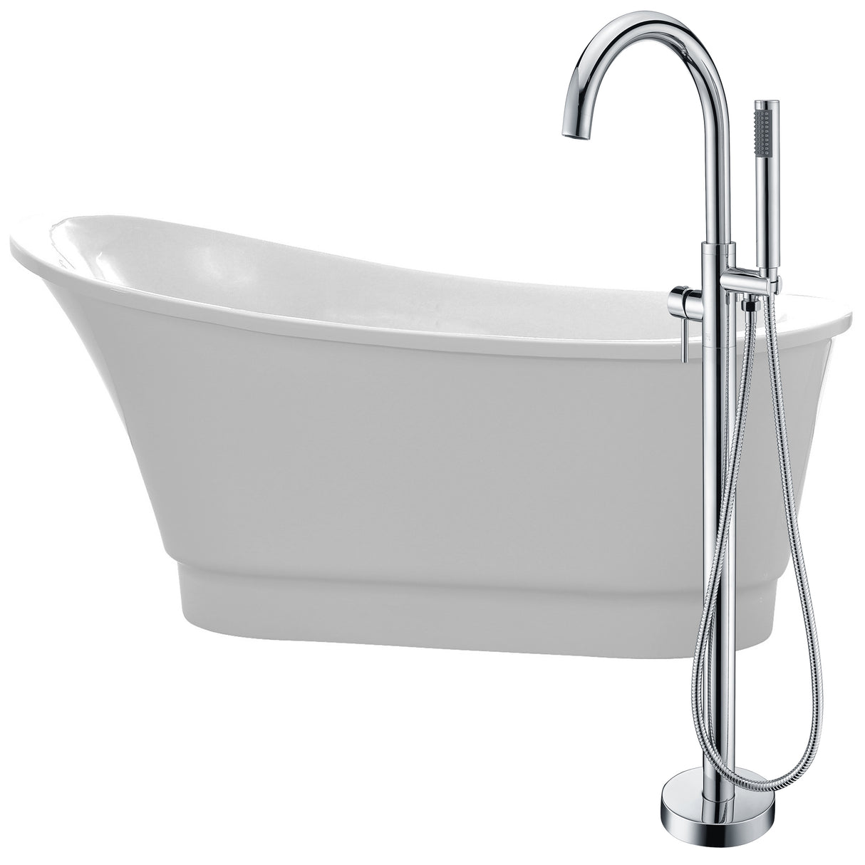 ANZZI FTAZ095-0025C Prima 67 in. Acrylic Flatbottom Non-Whirlpool Bathtub in White with Kros Faucet in Polished Chrome