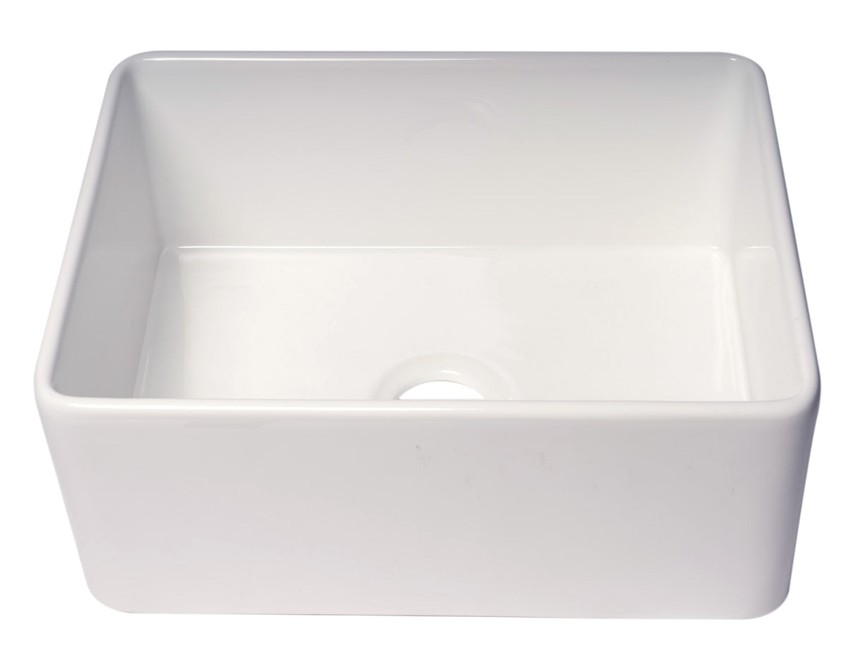 ALFI brand ABF2418 24" White Thin Wall Single Bowl Smooth Apron Fireclay Kitchen Farm Sink