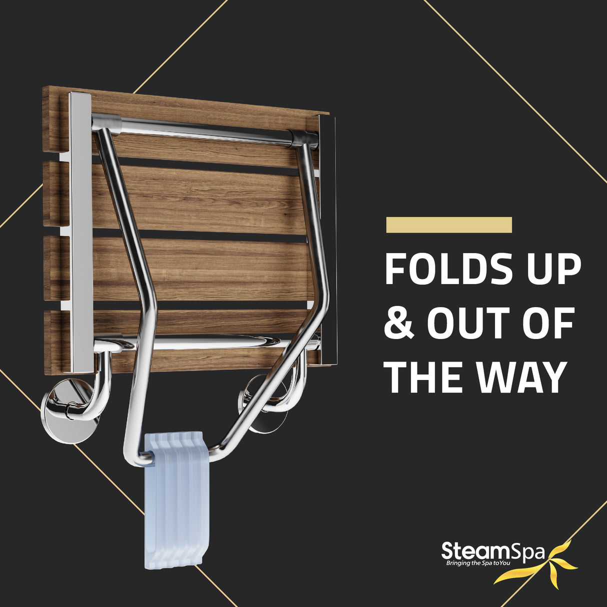 Fit 14.96 in. Teak Wall Mounted Folding Shower Seat SS-F