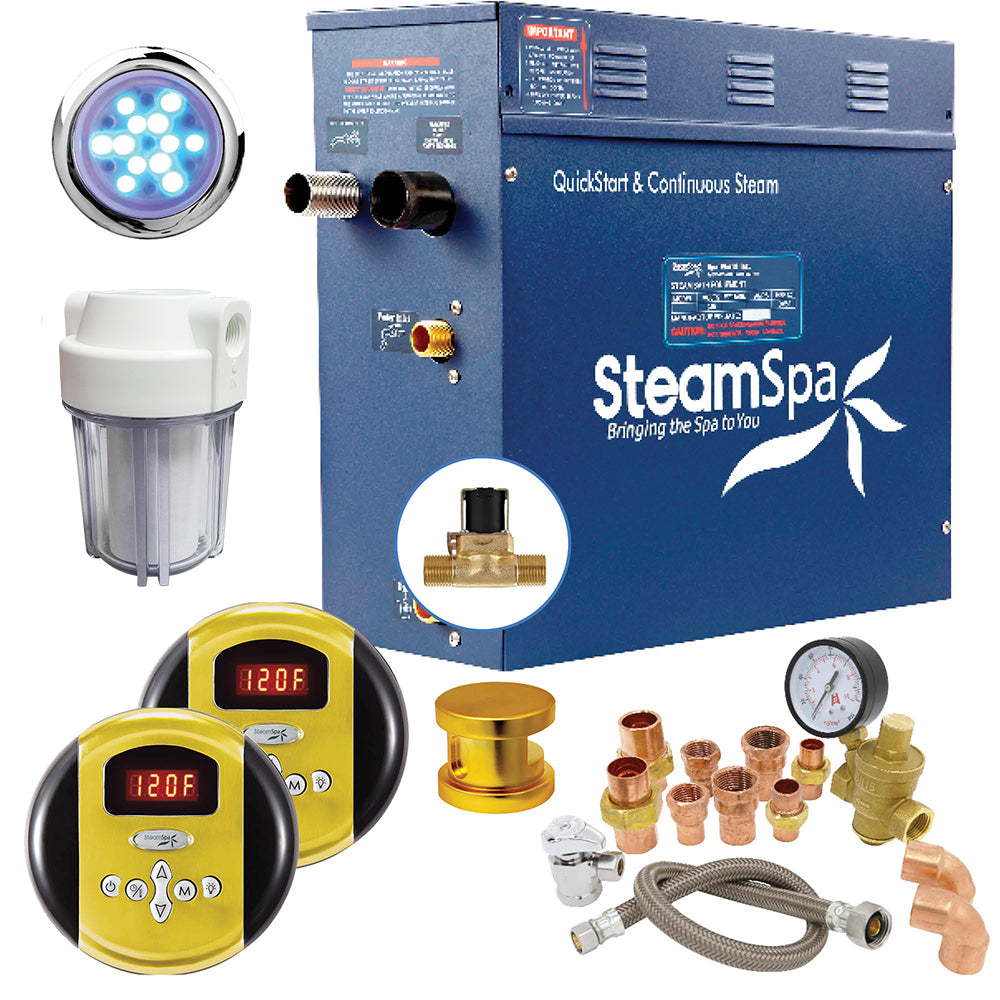 SteamSpa Executive 6 KW QuickStart Acu-Steam Bath Generator Package with Built-in Auto Drain in Gold EXR600GD-A