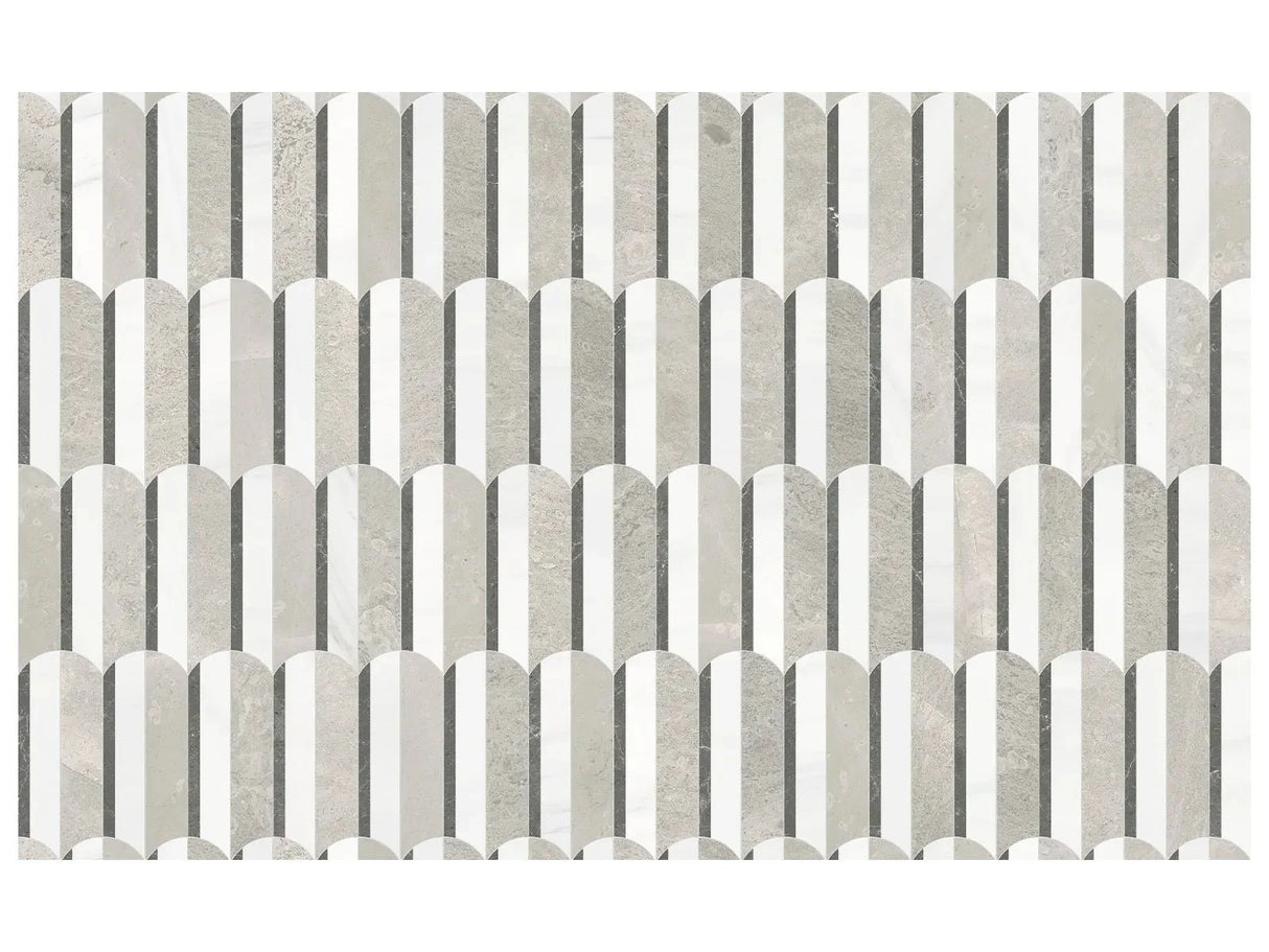 Anatolia Tile Utopio Hydros Mist Honed W/ Polished Accents Natural Stone Waterjet Mosaic 5001-0403-0 Hydros Mist - premium natural stone mosaic tile from Anatolia Tile, available at PoshHaus showroom in Keene, NH