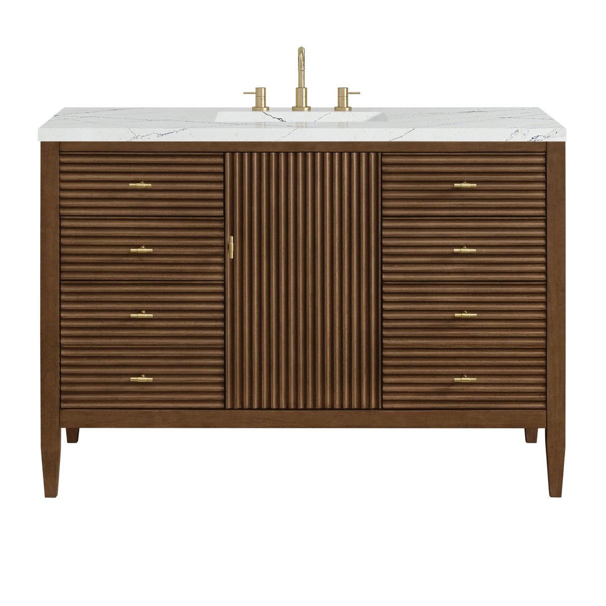 Myrrin 48" Single Vanity, Mid Century Walnut w/ 3 CM Ethereal Noctis Silestone Top
