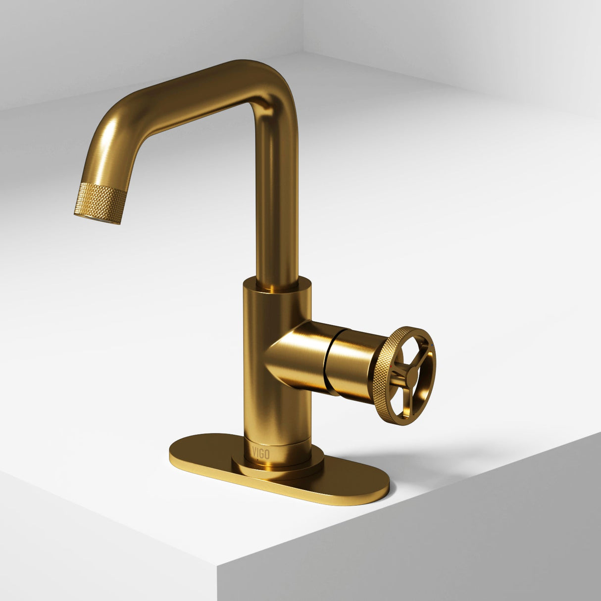 VIGO Cass Oblique Single Hole Single-Handle Bathroom Faucet with Deck Plate in Matte Brushed Gold VG01047MGK1