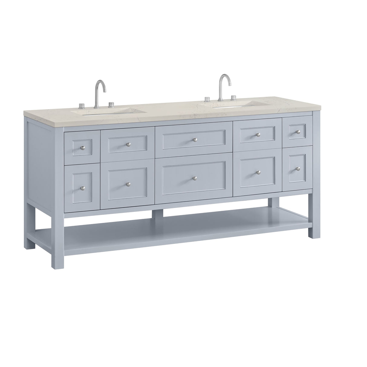 Breckenridge 72" Double Vanity, Serenity Blue, w/ 3 CM Siberian Silestone Top