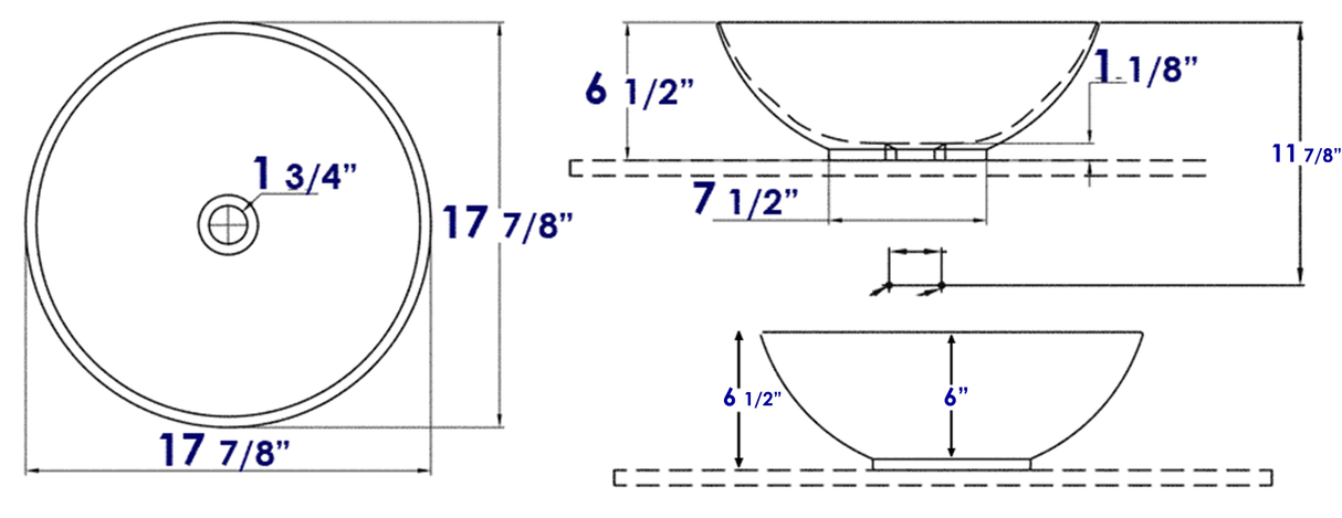 EAGO BA351 18" ROUND CERAMIC ABOVE MOUNT BATHROOM BASIN VESSEL SINK