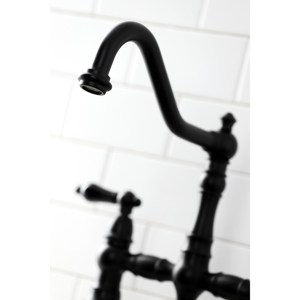 Kingston Brass KS3270PKLBS Duchess Bridge Kitchen Faucet with Brass Sprayer, Matte Black