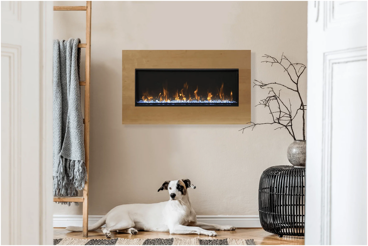 Amantii BI-40-XTRASLIM Panorama Xtraslim Full View Smart Electric  - 40" Indoor /Outdoor WiFi Enabled  Fireplace, featuring a MultiFunction Remote, Multi Speed Flame Motor, Glass Media & a Black Trim