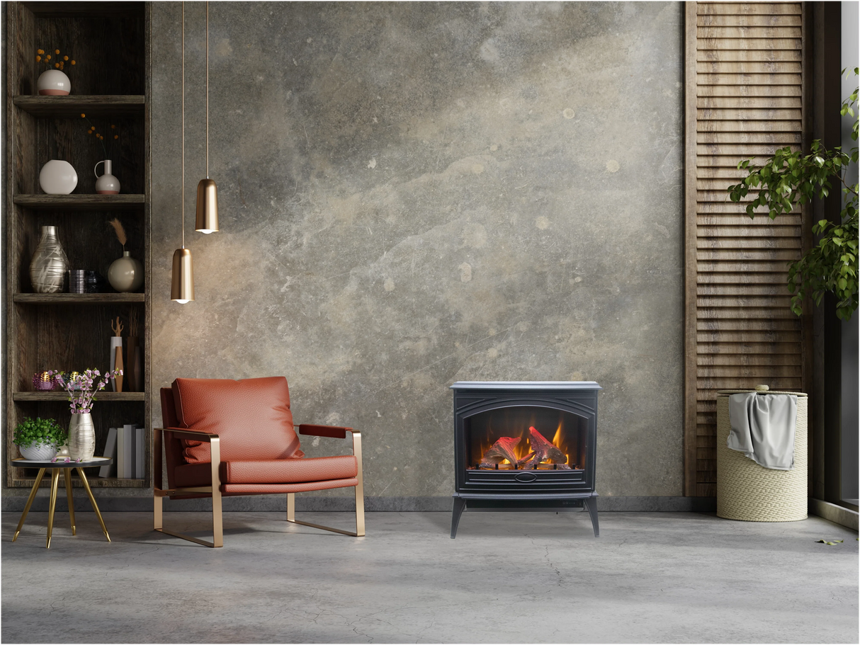 Amantii E70-NA Lynwood Series - 70 cm Freestand Electric Stove Featuring a Cast Iron Frame and a 10 Piece Birch Log Set