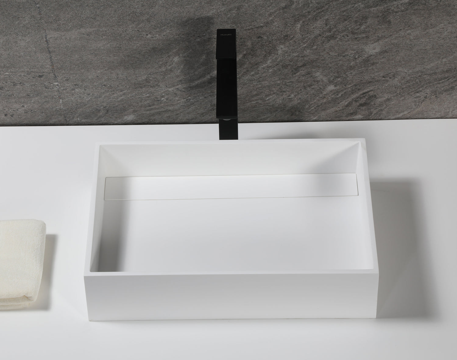 20" x 14" White Matte Solid Surface Resin Sink