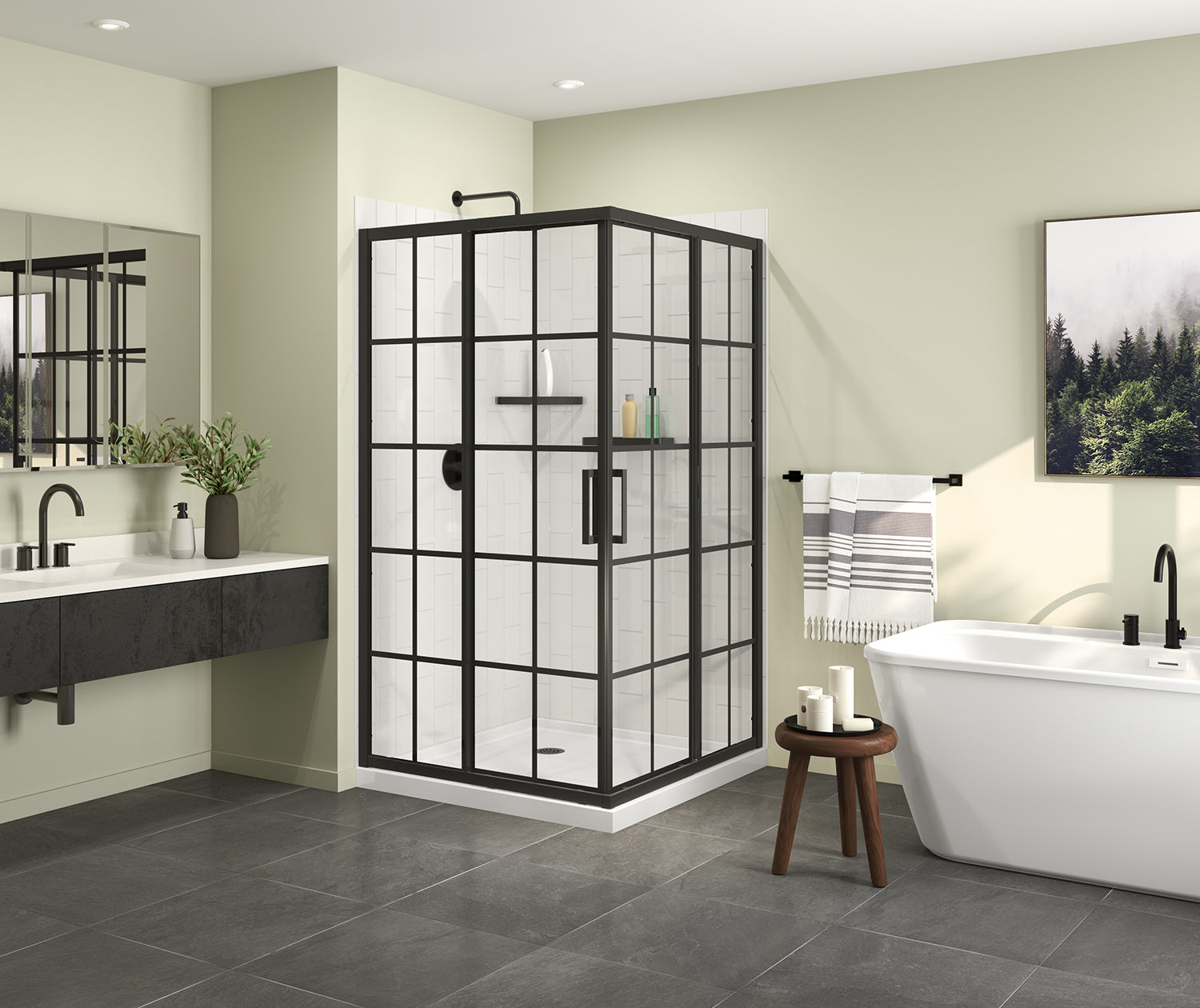 MAAX 137451-977-340-000 Radia Square 42 x 42 x 71 ½ in. 6 mm Sliding Shower Door for Corner Installation with French glass in Matte Black