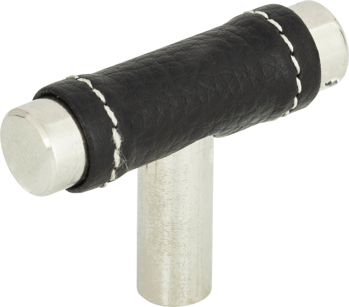 Atlas Homewares Zanzibar Black Leather Knob 1 7/8 Inch Polished Chrome