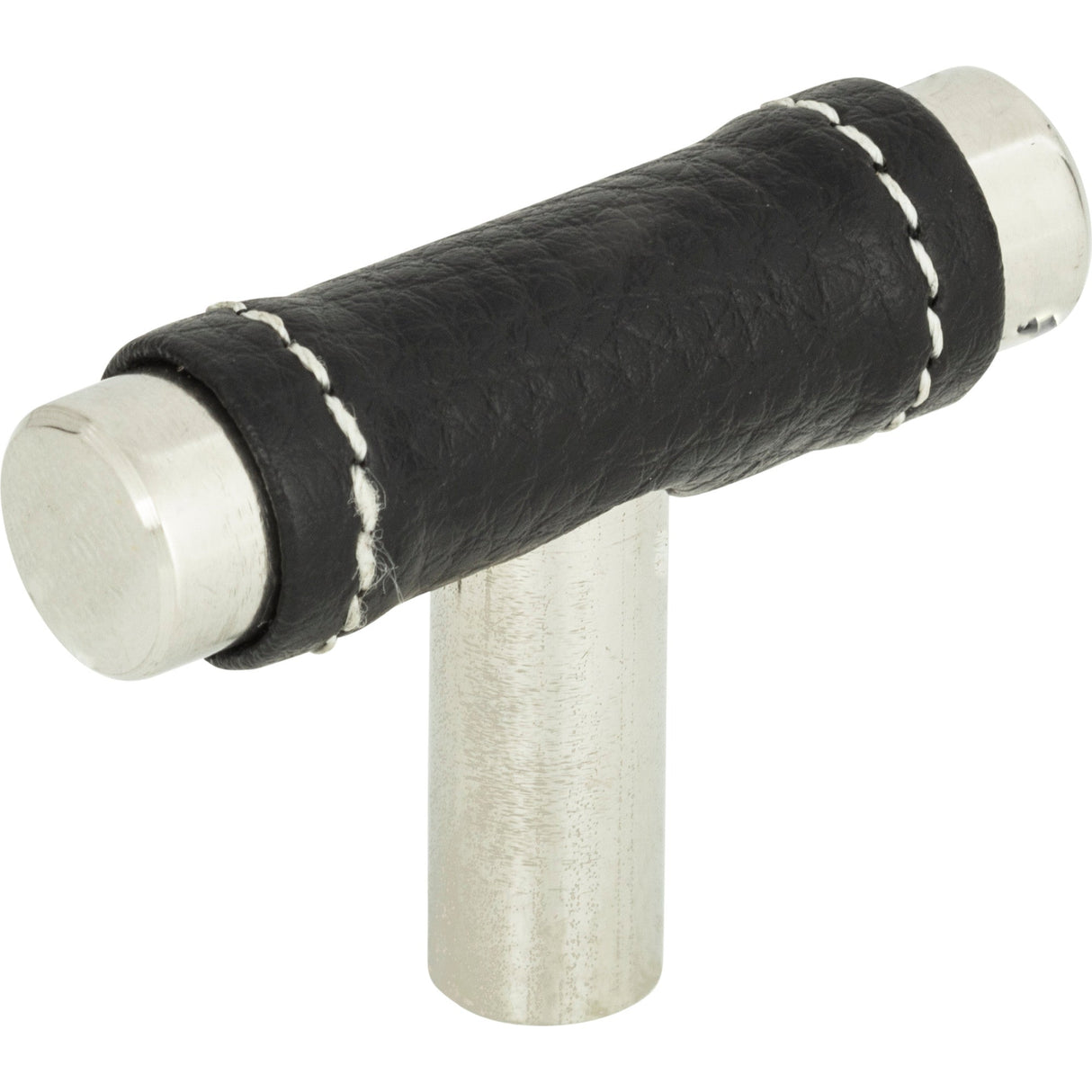 Atlas Homewares Zanzibar Black Leather Knob 1 7/8 Inch Polished Chrome