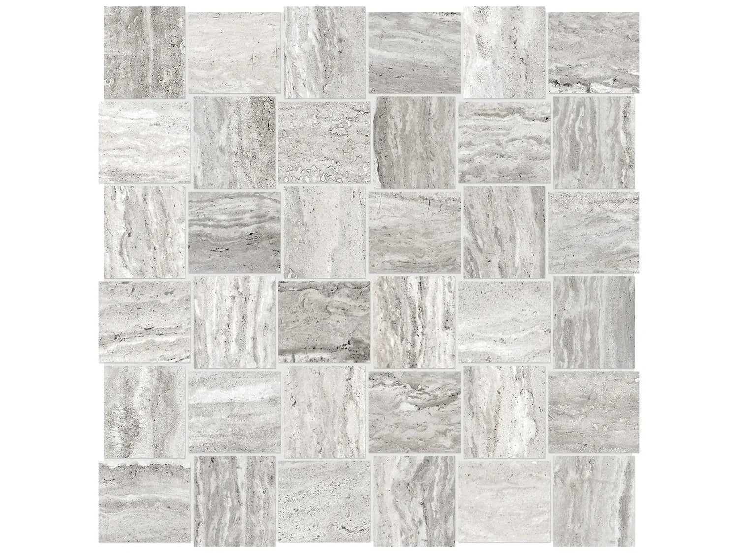 Anatolia Tile 2X2 Basketweave Precept Ice Matte Porcelain Mosaics. 1 Sheet = 1.17 Sq. Ft. 4501-0201-0 (63-519) Ice 2x2 - premium natural stone mosaic tile from Anatolia Tile, available at PoshHaus showroom in Keene, NH