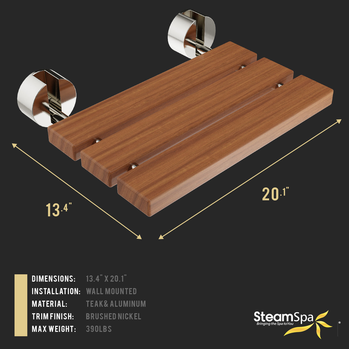 Leisure 20 in. Teak Wall Mounted Folding Shower Seat D-7-BN