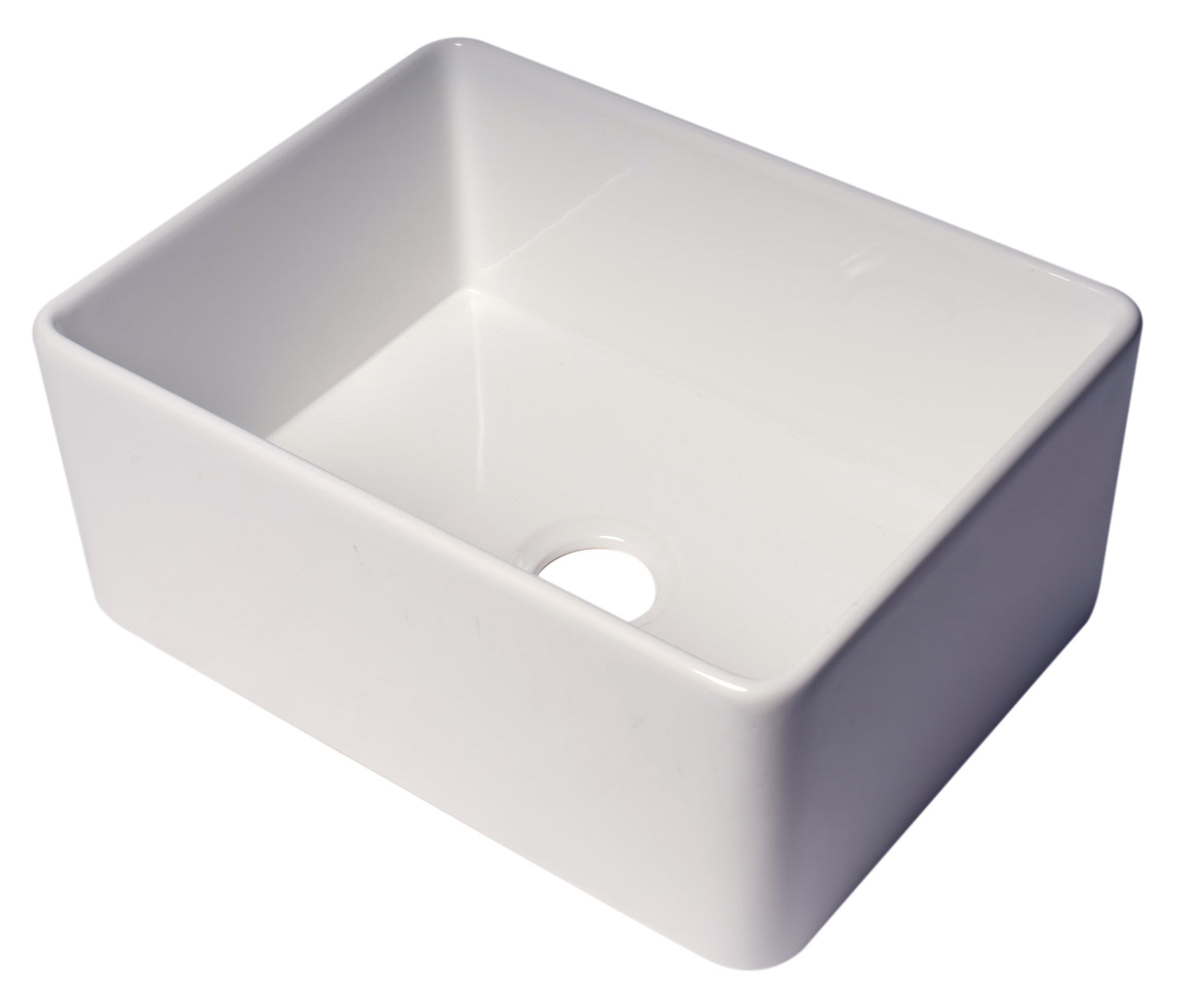 ALFI brand ABF2418 24" White Thin Wall Single Bowl Smooth Apron Fireclay Kitchen Farm Sink