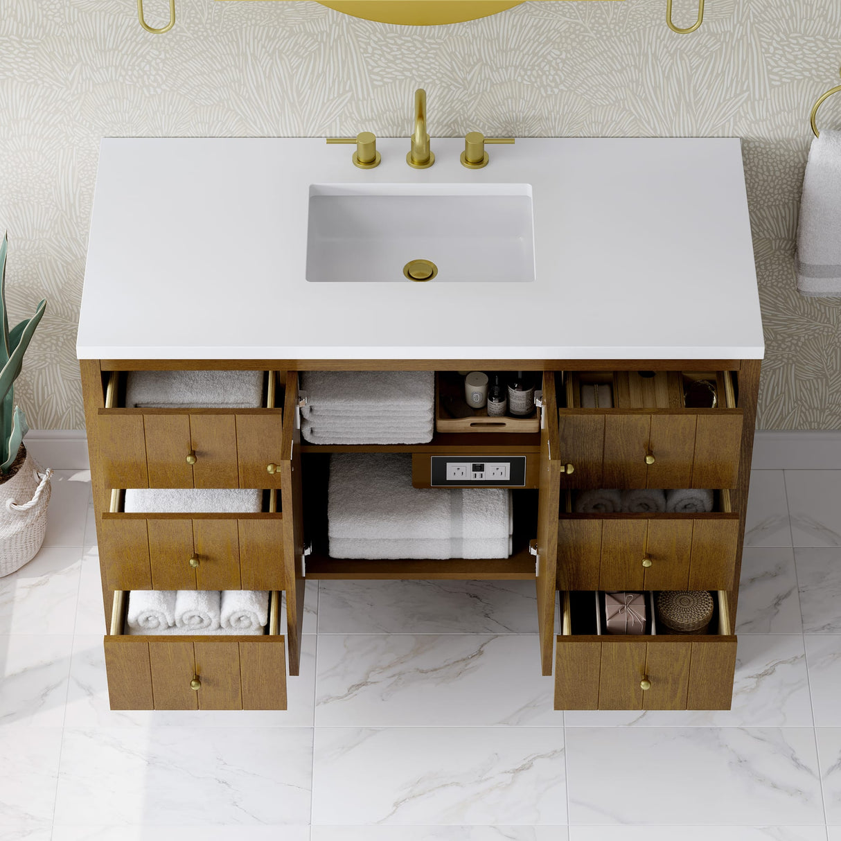 Hudson 48" Single Vanity, Honey Oak w/ 3 CM White Zeus Silestone Top