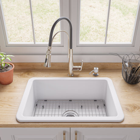 White 27" x 18" Fireclay Undermount / Drop In Firelcay Kitchen Sink
