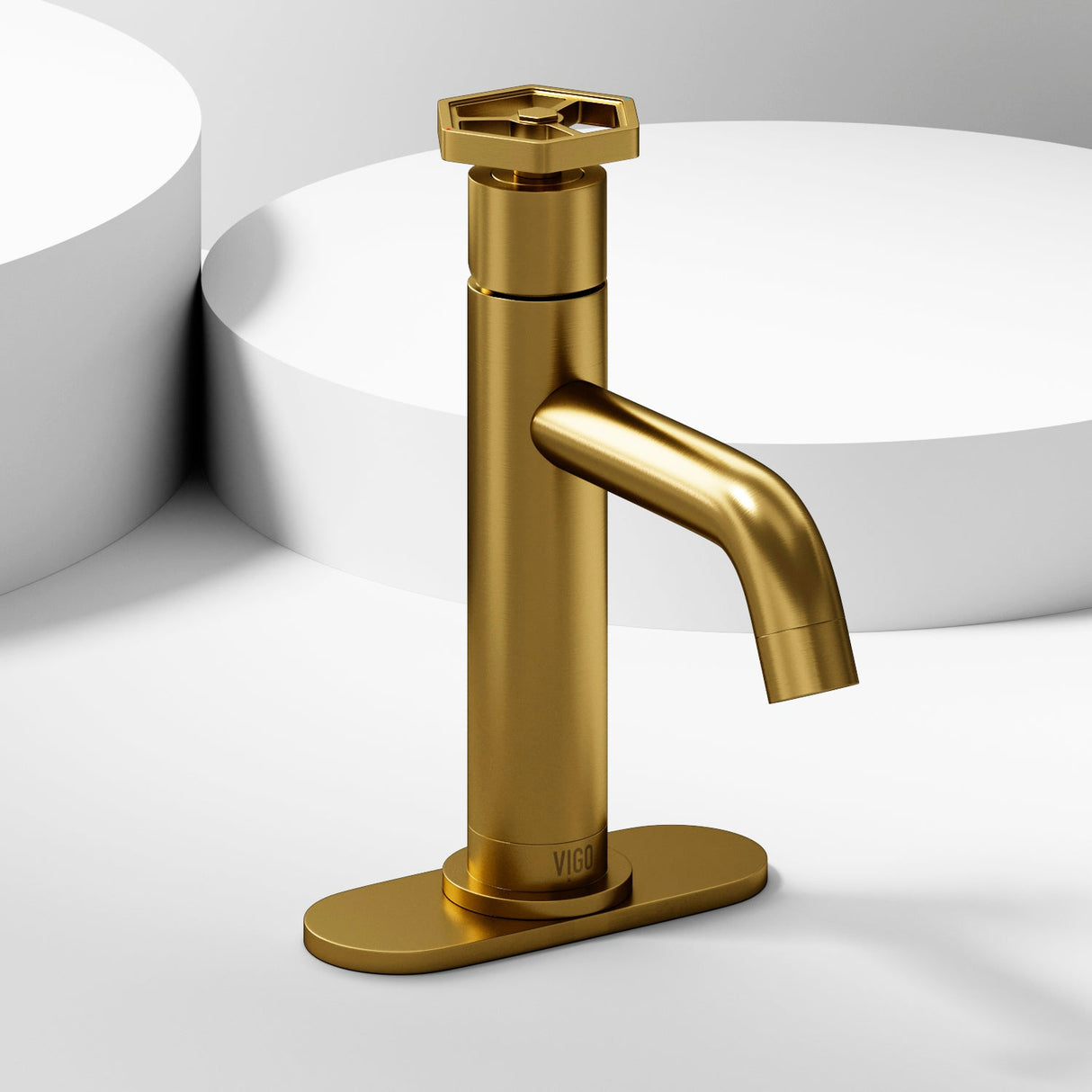 VIGO Ruxton Pinnacle 1-Handle Single Hole Bathroom Faucet with Deck Plate in Matte Brushed Gold VG01050MGK1