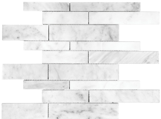 Anatolia Tile Bianco Venatino Random Strip Honed Marble Stone Mosaics. 1 Sheet = 1 Sq. Ft. 5001-0028-0 (76-172) Bianco Venatino Random Strip Honed - premium natural stone mosaic tile from Anatolia Tile, available at PoshHaus showroom in Keene, NH