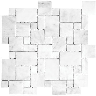 Anatolia Tile Bianco Venatino Mini Versailles Polished Marble Natural Stone Mosaics. 1 Sheet = 1 Sq. Ft. 5001-0027-0 (76-261) Bianco Venatino Mini Versailles Polished - premium natural stone mosaic tile from Anatolia Tile, available at PoshHaus showroom in Keene, NH