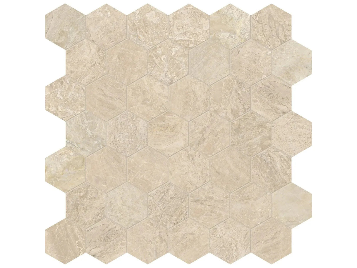Anatolia Tile 2" Hex Impero Reale Polished Marble Mosaic 5001-0292-0 * 1 Sheet = .99 Sqft * Impero Reale Hexagon 2" Polished - premium natural stone mosaic tile from Anatolia Tile, available at PoshHaus showroom in Keene, NH