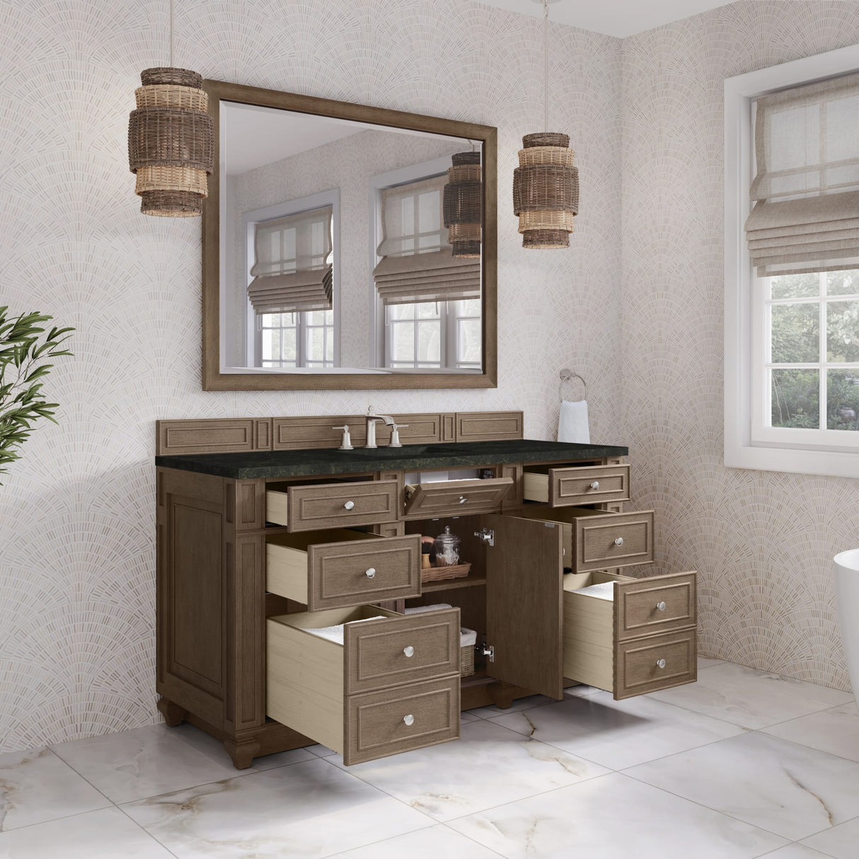 Bristol 60" Single Vanity Whitewashed Walnut, w/ 3 CM Phantome Eclos Top