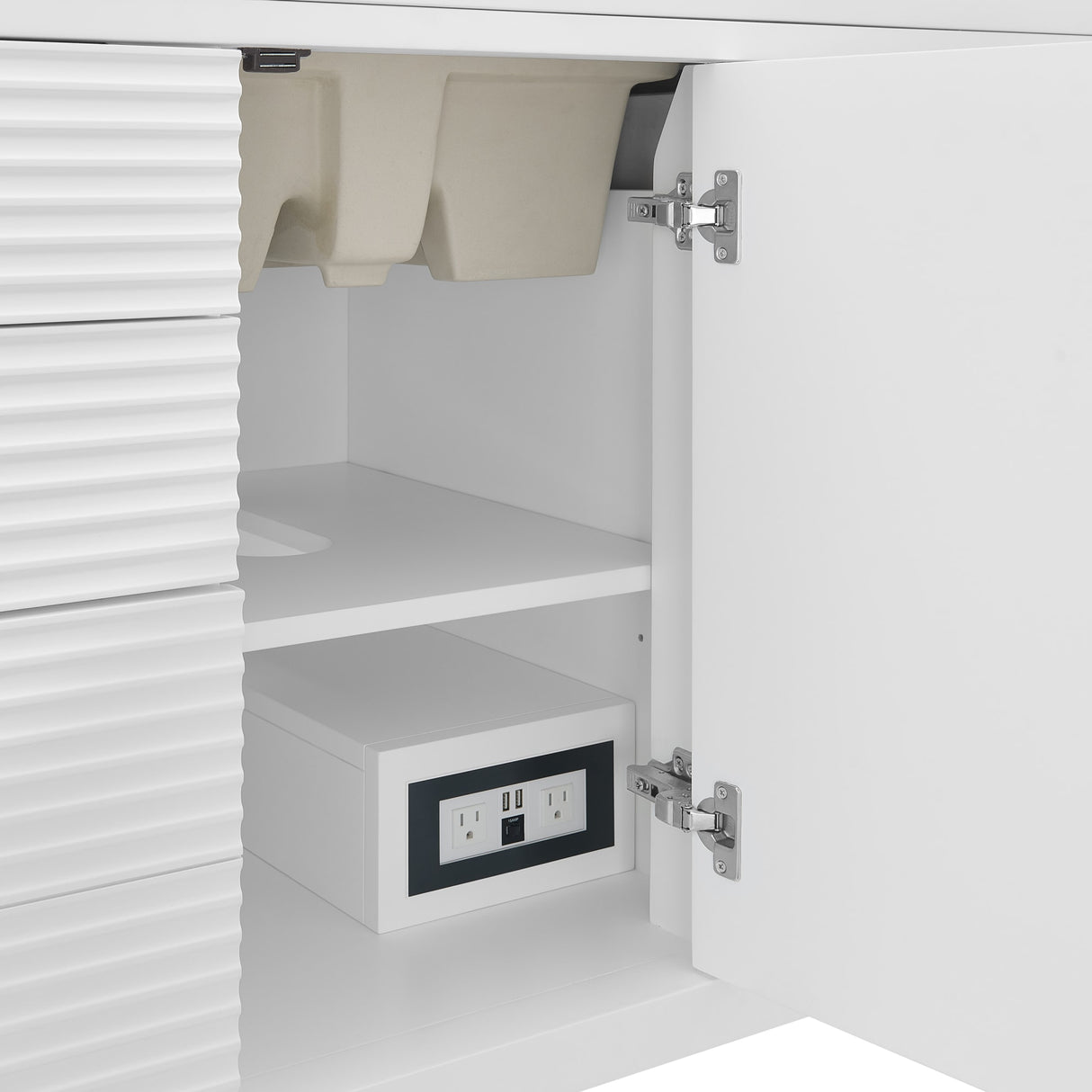 Myrrin 48" Single Vanity, Bright White, w/ 3 CM Tajnar Eclos Top w/FreePower Wireless Charger