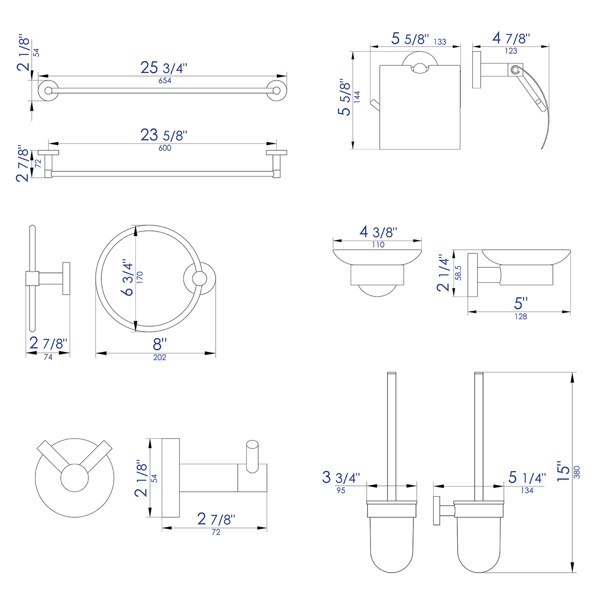 ALFI brand AB9513-BN Brushed Nickel 6 Piece Matching Bathroom Accessory Set