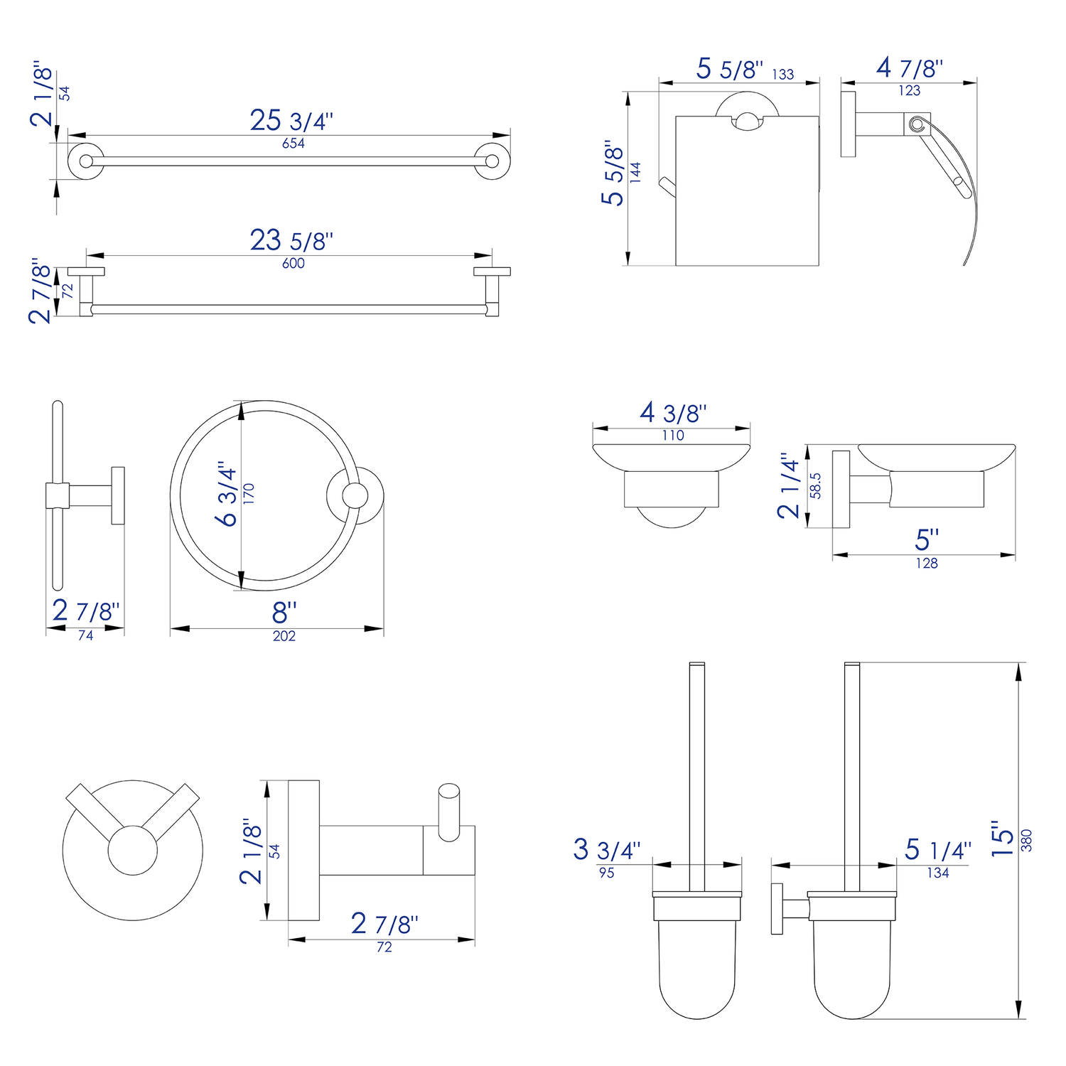 ALFI brand AB9513-BN Brushed Nickel 6 Piece Matching Bathroom Accessory Set