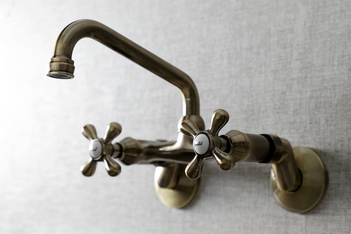 Kingston Brass KS213AB Kingston Two Handle Wall Mount Kitchen Faucet, Antique Brass