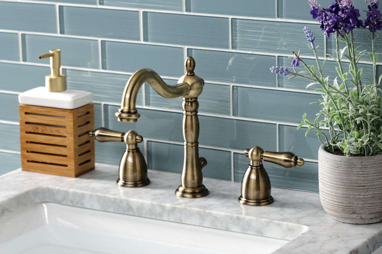 Kingston Brass KB1973AL Heritage Widespread Bathroom Faucet with Brass Pop-Up, Antique Brass