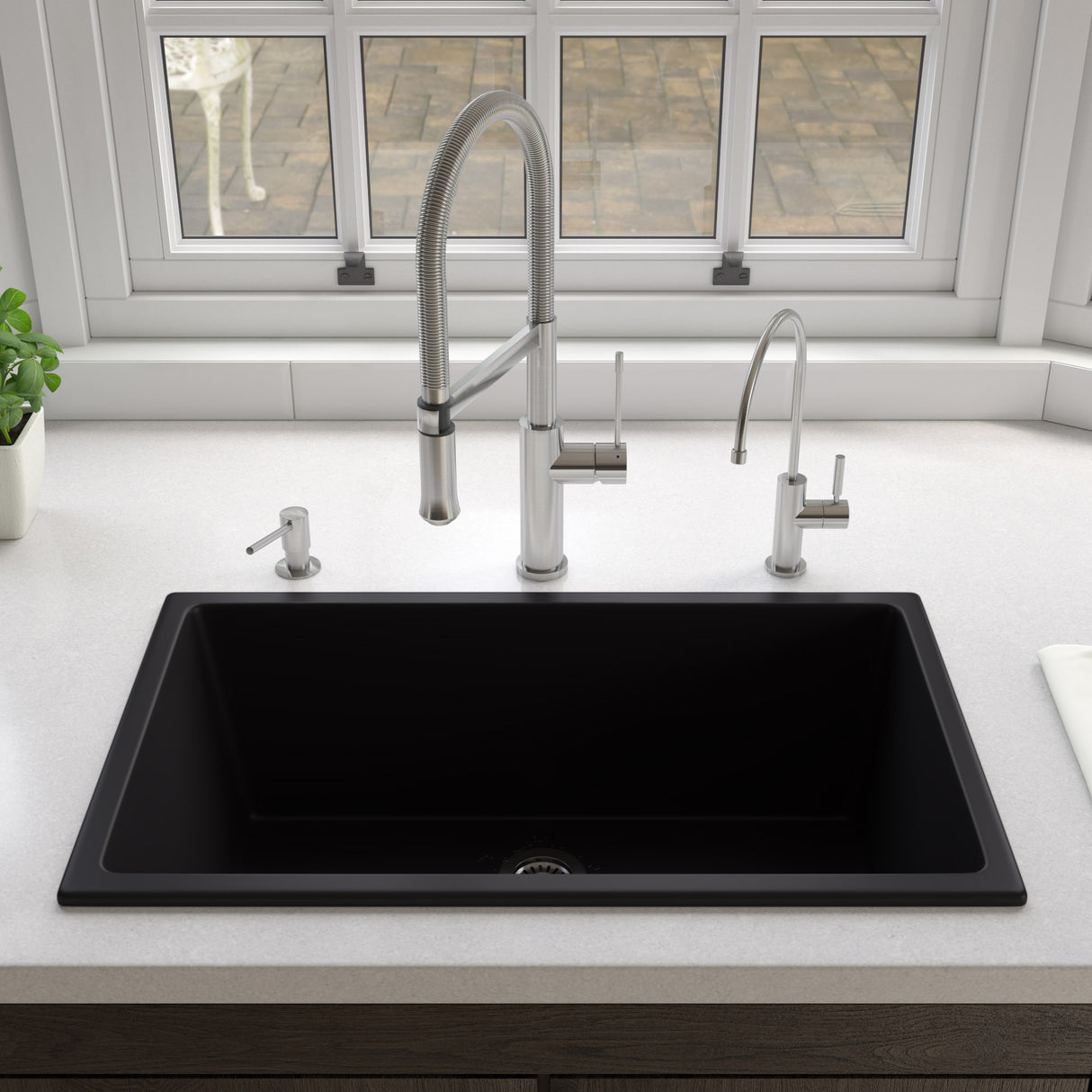Black Matte 30" x 18" Fireclay Undermount / Drop In Fireclay Kitchen Sink